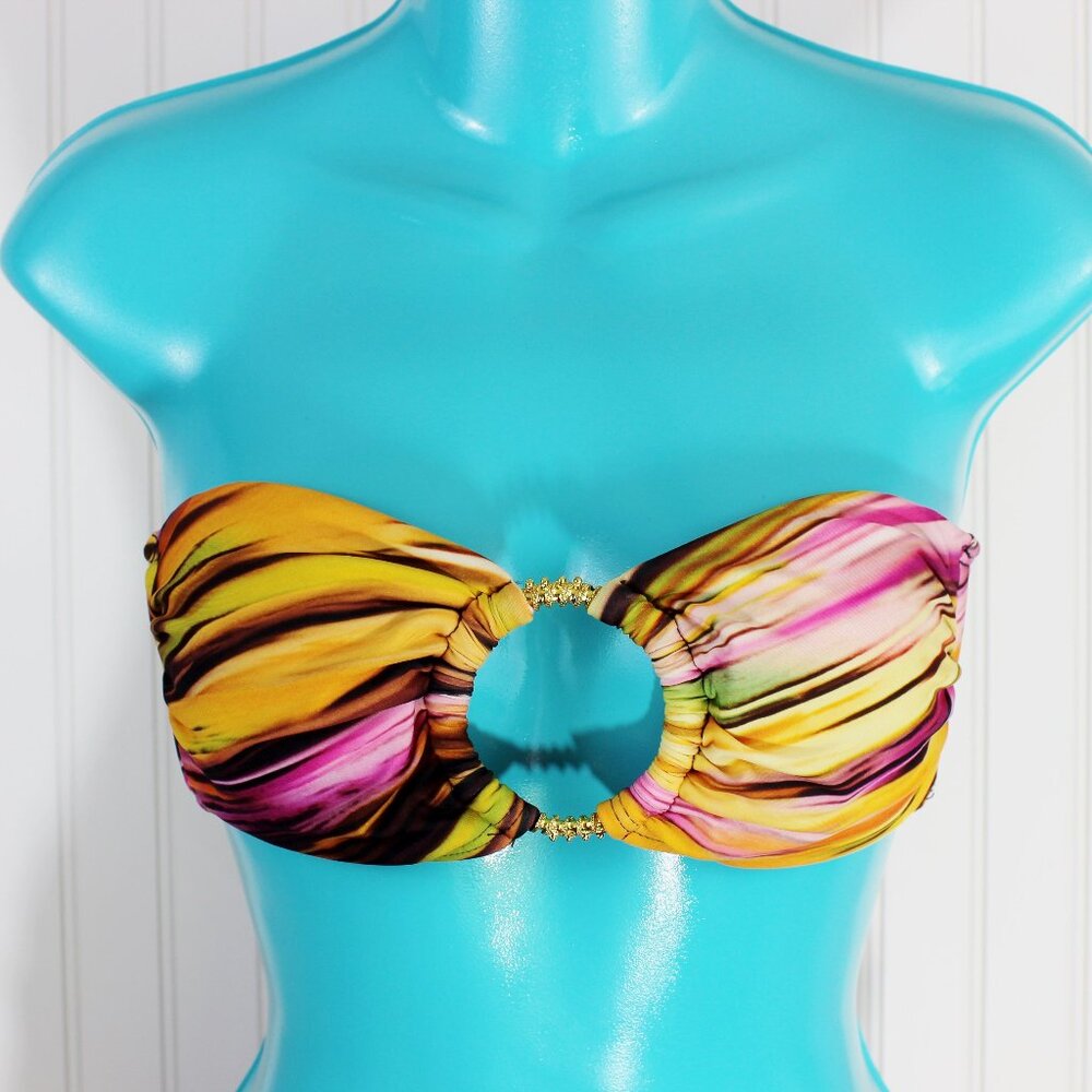 LUXE Gold Ring Ombre Bandeau Bikini Top Multicolor Womens Size 6
